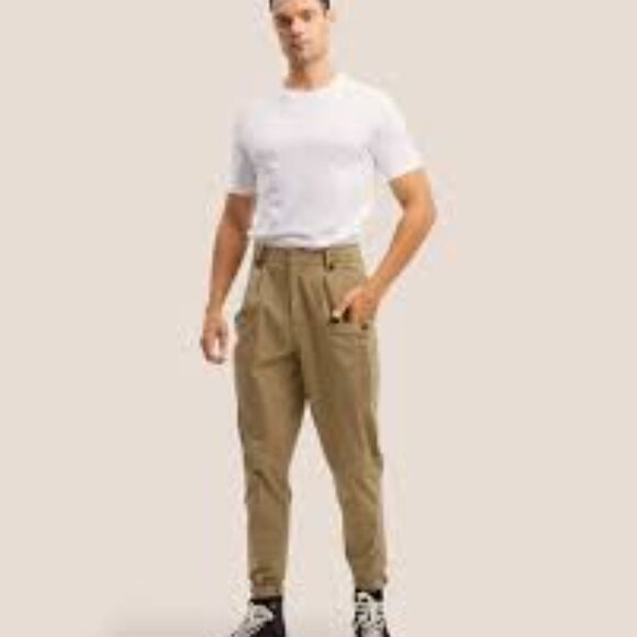 GENTLE HERD Pants Mens Medium Khaki Pleated‎ High Waist Tapered Utility Pocket - Picture 14 of 14